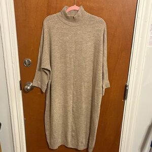 Elegant Tan Long Sleeve Turtleneck Dress
